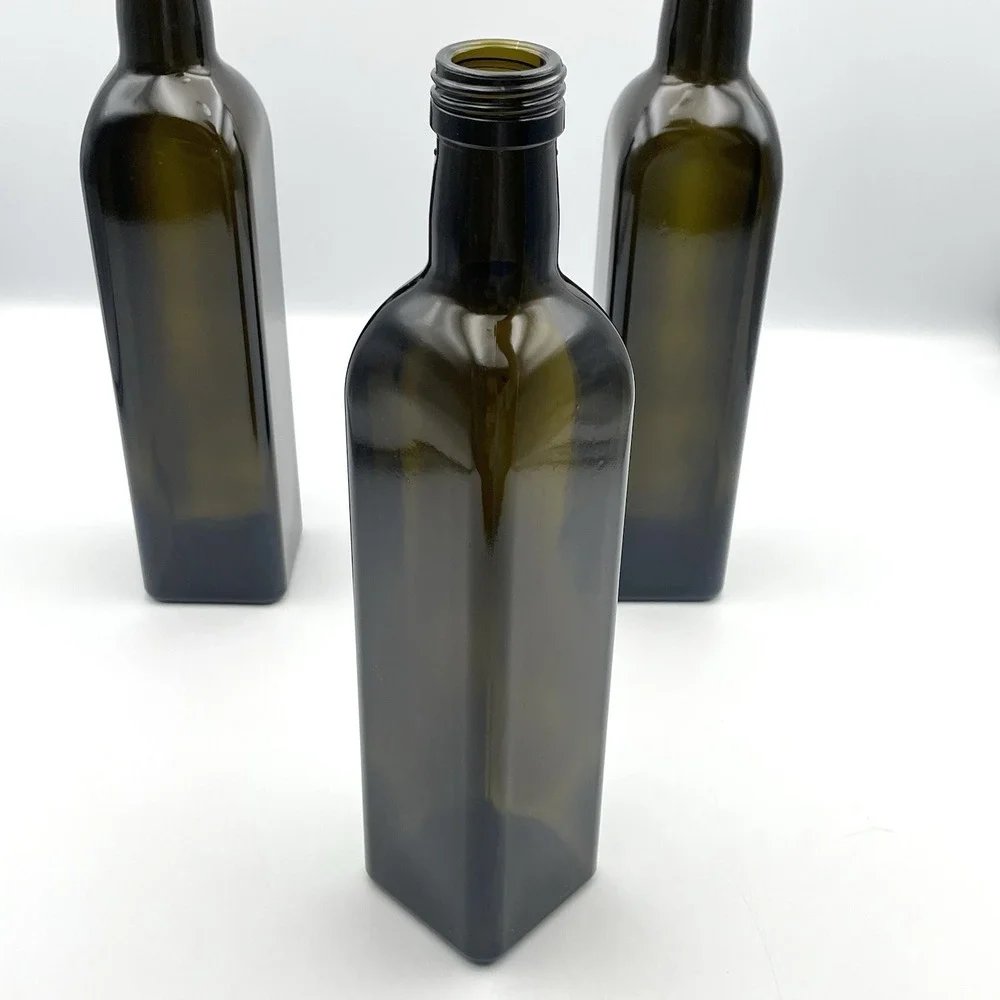 Set of 3 500ml 50cl Dark Green‎ Square Glass Bottles Olive Oil 10.25